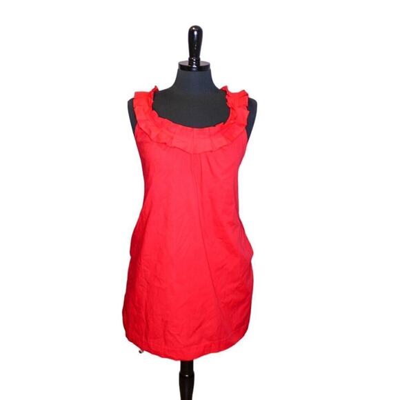 Fei Red A Line Mini Apron Dress Ruffles Size 4 - Picture 1 of 4
